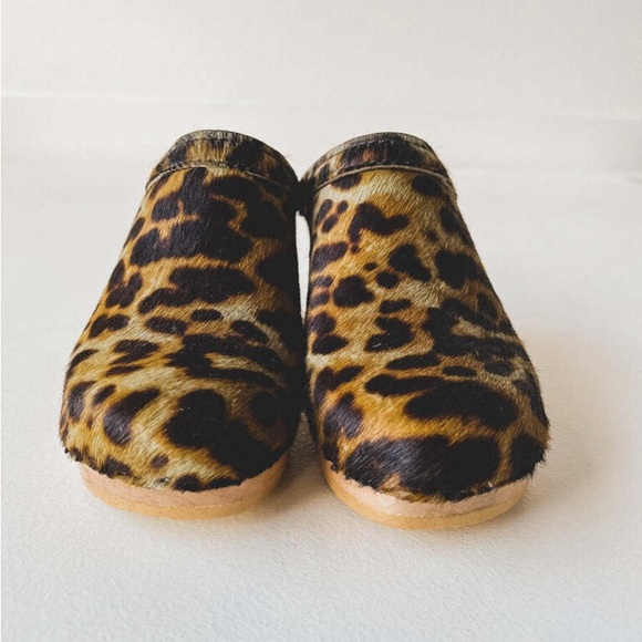 No. 6 Store New School deep lake Clog clogs mules wooden Leopard Pony calf hair - Picture 4 of 9